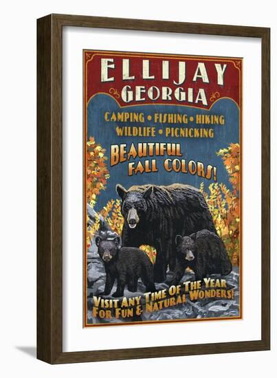 Ellijay, Georgia - Black Bear Vintage Sign-Lantern Press-Framed Art Print