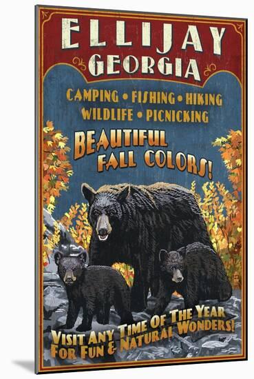 Ellijay, Georgia - Black Bear Vintage Sign-Lantern Press-Mounted Art Print