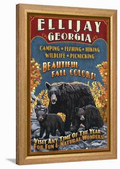 Ellijay, Georgia - Black Bear Vintage Sign-Lantern Press-Framed Stretched Canvas
