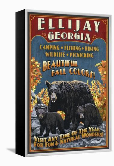 Ellijay, Georgia - Black Bear Vintage Sign-Lantern Press-Framed Stretched Canvas