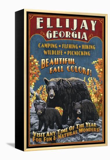 Ellijay, Georgia - Black Bear Vintage Sign-Lantern Press-Framed Stretched Canvas