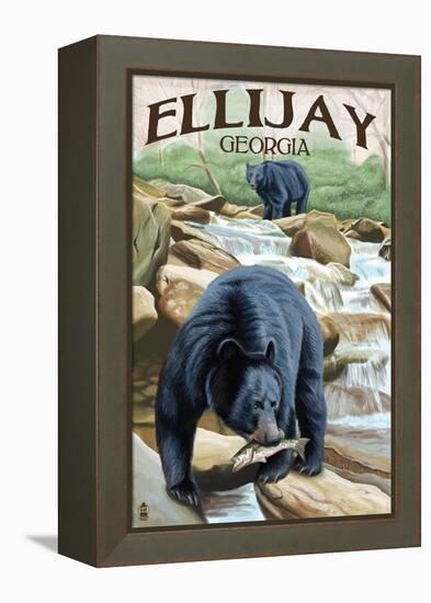 Ellijay, Georgia - Black Bears Fishing-Lantern Press-Framed Stretched Canvas