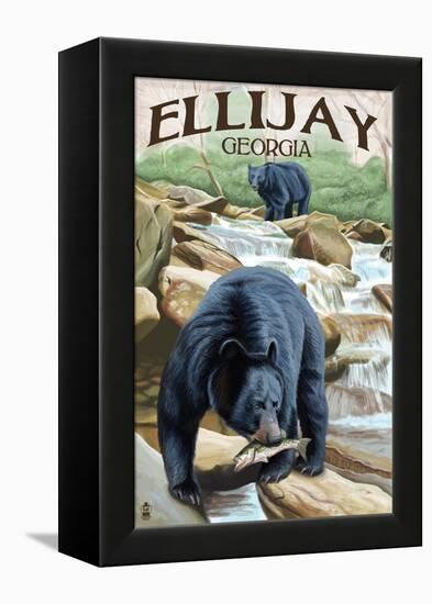 Ellijay, Georgia - Black Bears Fishing-Lantern Press-Framed Stretched Canvas