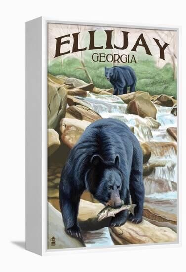 Ellijay, Georgia - Black Bears Fishing-Lantern Press-Framed Stretched Canvas