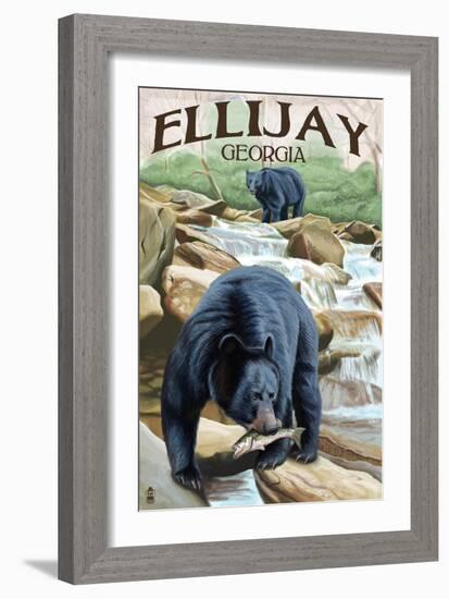 Ellijay, Georgia - Black Bears Fishing-Lantern Press-Framed Art Print