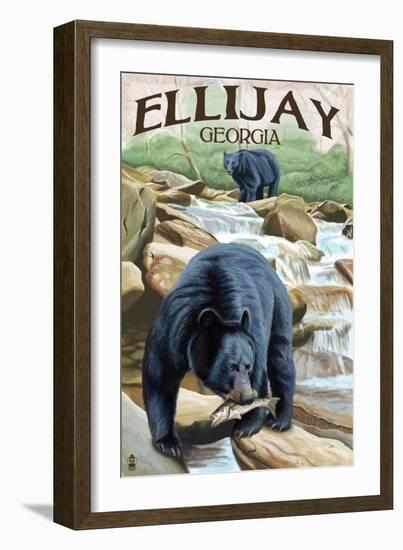 Ellijay, Georgia - Black Bears Fishing-Lantern Press-Framed Art Print