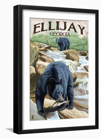 Ellijay, Georgia - Black Bears Fishing-Lantern Press-Framed Art Print