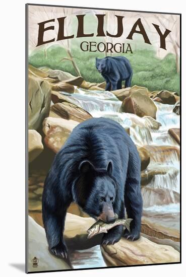 Ellijay, Georgia - Black Bears Fishing-Lantern Press-Mounted Art Print