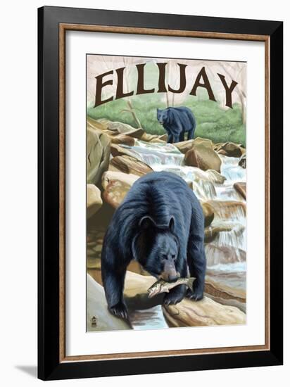 Ellijay, Georgia - Black Bears Fishing-Lantern Press-Framed Art Print