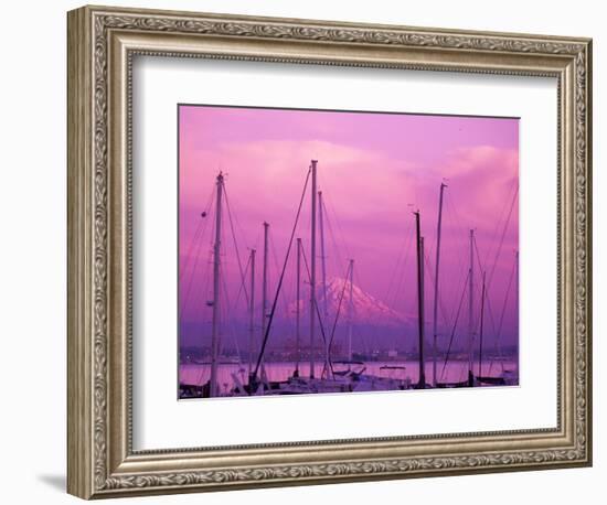Elliot Bay Marina with Mount Rainier at Sunset, Seattle, Washington, USA-Jamie & Judy Wild-Framed Photographic Print