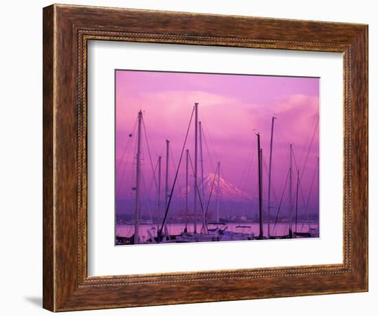 Elliot Bay Marina with Mount Rainier at Sunset, Seattle, Washington, USA-Jamie & Judy Wild-Framed Photographic Print