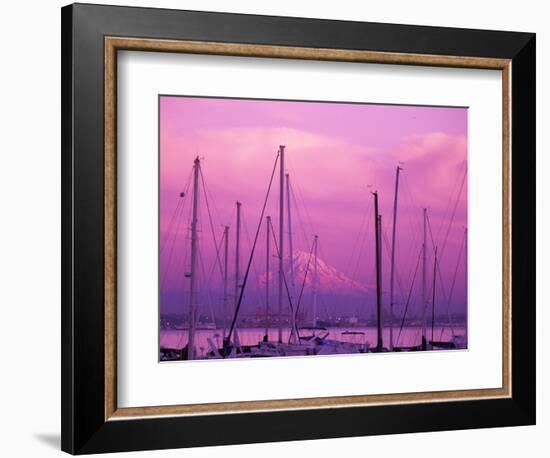 Elliot Bay Marina with Mount Rainier at Sunset, Seattle, Washington, USA-Jamie & Judy Wild-Framed Photographic Print