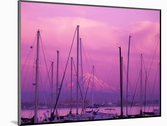 Elliot Bay Marina with Mount Rainier at Sunset, Seattle, Washington, USA-Jamie & Judy Wild-Mounted Photographic Print