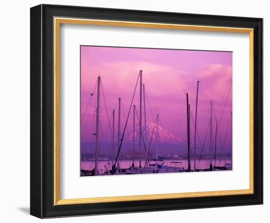 Elliot Bay Marina with Mount Rainier at Sunset, Seattle, Washington, USA-Jamie & Judy Wild-Framed Photographic Print