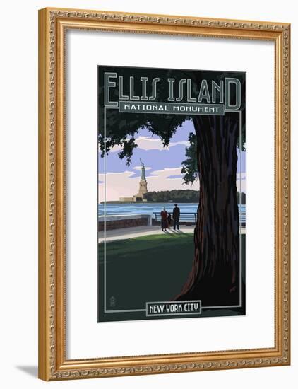 Ellis Island National Monument - New York City - Statue of Liberty-Lantern Press-Framed Art Print