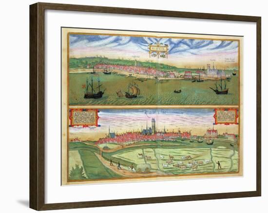 Elsenor and Ripen, from "Civitates Orbis Terrarum" by Georg Braun and Frans Hogenburg, circa 1572-Joris Hoefnagel-Framed Giclee Print