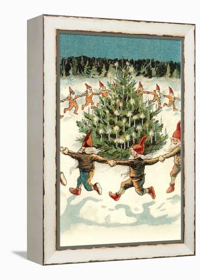 Elves Dancing around Christmas Tree-null-Framed Stretched Canvas