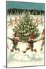 Elves Dancing around Christmas Tree-null-Mounted Art Print