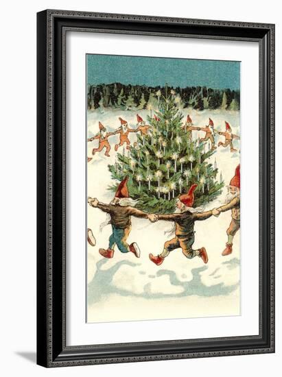 Elves Dancing around Christmas Tree-null-Framed Premium Giclee Print