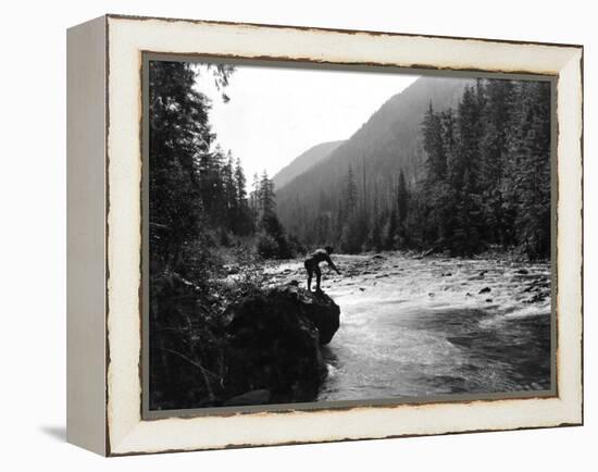 Elwah Fishing, Undated-Asahel Curtis-Framed Premier Image Canvas