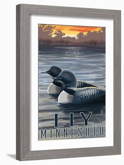 Ely, Minnesota - Loon on Lake-Lantern Press-Framed Art Print
