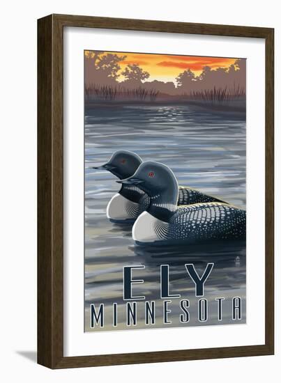 Ely, Minnesota - Loon on Lake-Lantern Press-Framed Art Print