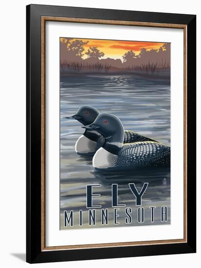 Ely, Minnesota - Loon on Lake-Lantern Press-Framed Art Print