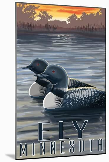 Ely, Minnesota - Loon on Lake-Lantern Press-Mounted Art Print