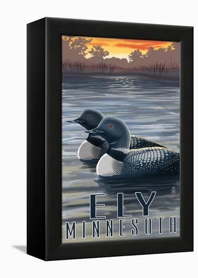 Ely, Minnesota - Loon on Lake-Lantern Press-Framed Stretched Canvas