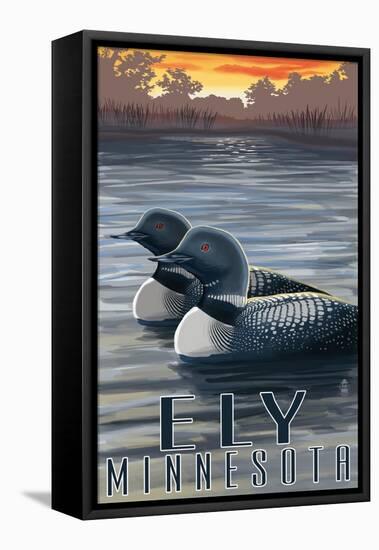 Ely, Minnesota - Loon on Lake-Lantern Press-Framed Stretched Canvas