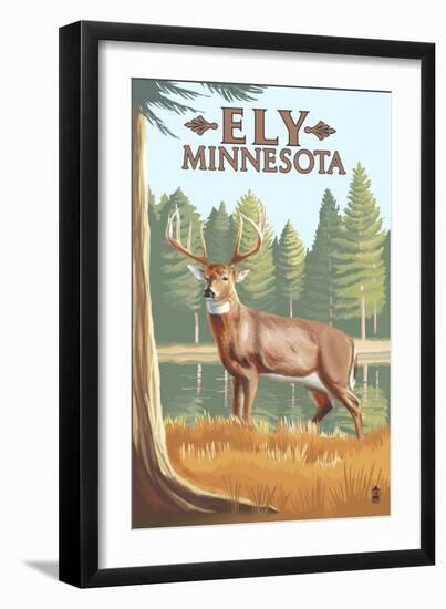 Ely, Minnesota - White Tailed Deer-Lantern Press-Framed Art Print