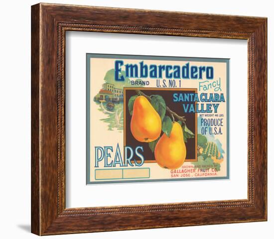 Embarcadero Brand Fancy Pears, Santa Clara Valley, U.S. No. 1-null-Framed Premium Giclee Print