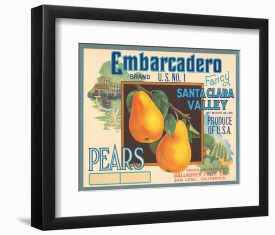 Embarcadero Brand Fancy Pears, Santa Clara Valley, U.S. No. 1-null-Framed Art Print