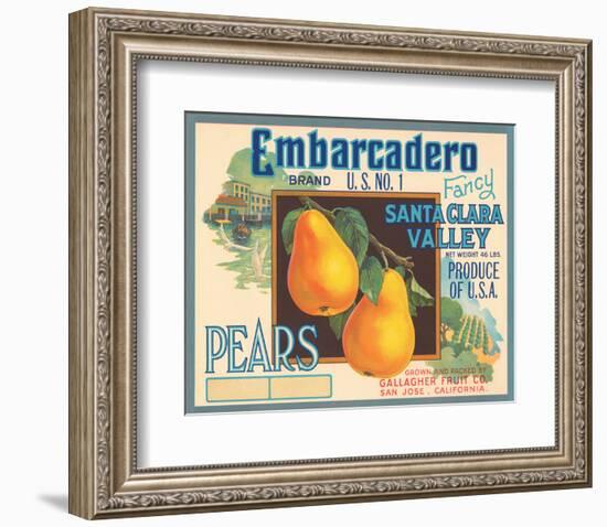 Embarcadero Brand Fancy Pears, Santa Clara Valley, U.S. No. 1-null-Framed Art Print