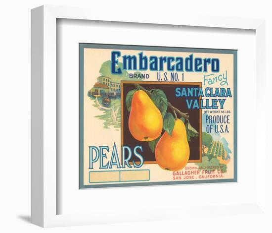 Embarcadero Brand Fancy Pears, Santa Clara Valley, U.S. No. 1-null-Framed Art Print