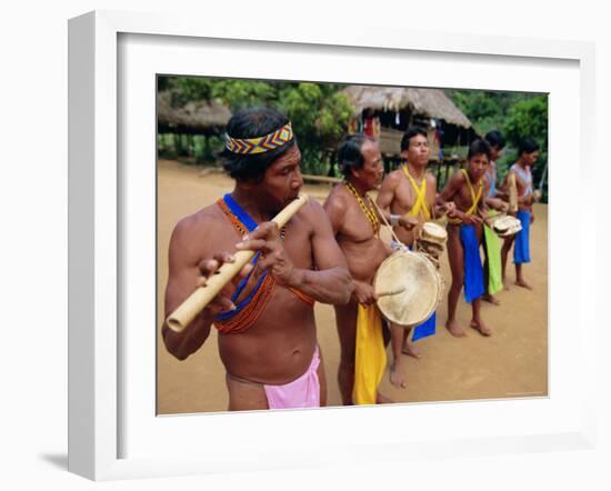 Embera Indian Musicians, Chagres National Park, Panama, Central America-Bruno Morandi-Framed Photographic Print