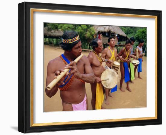 Embera Indian Musicians, Chagres National Park, Panama, Central America-Bruno Morandi-Framed Photographic Print