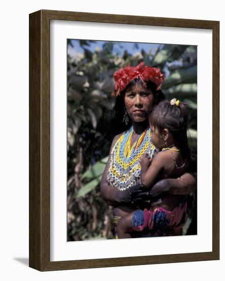 Embera Mother and Child, Hands Black from Body Dye, Embera Indian Village, Gatun Lake, Panama-Cindy Miller Hopkins-Framed Photographic Print