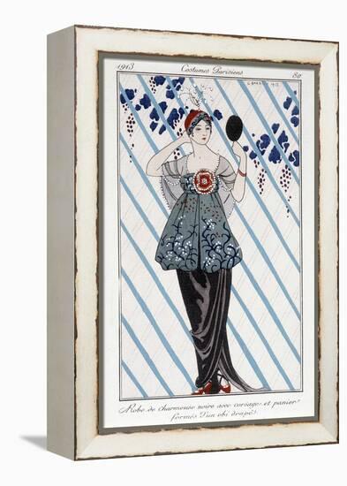 Embroidered Black Charmeuse Dress - Illustration by George Barbier (1882-1932) in “” Journal Des Da-Georges Barbier-Framed Premier Image Canvas