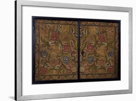 Embroidered Panel of Cabinet in Wood Painted Ebony Black, Italy, Detail-null-Framed Giclee Print