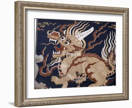 Embroidered silk depicting a Qilin unicorn, China, Ming dynasty, 16th-17th century-Werner Forman-Framed Photographic Print