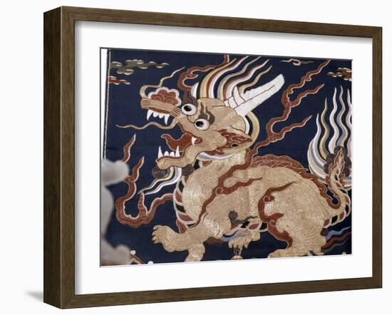 Embroidered silk depicting a Qilin unicorn, China, Ming dynasty, 16th-17th century-Werner Forman-Framed Photographic Print