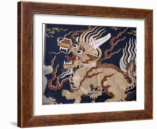 Embroidered silk depicting a Qilin unicorn, China, Ming dynasty, 16th-17th century-Werner Forman-Framed Photographic Print