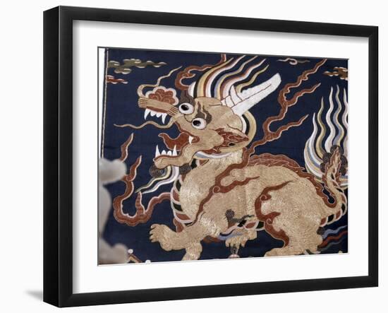 Embroidered silk depicting a Qilin unicorn, China, Ming dynasty, 16th-17th century-Werner Forman-Framed Photographic Print