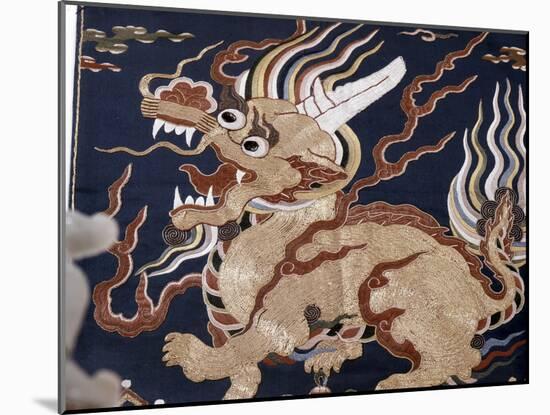 Embroidered silk depicting a Qilin unicorn, China, Ming dynasty, 16th-17th century-Werner Forman-Mounted Photographic Print