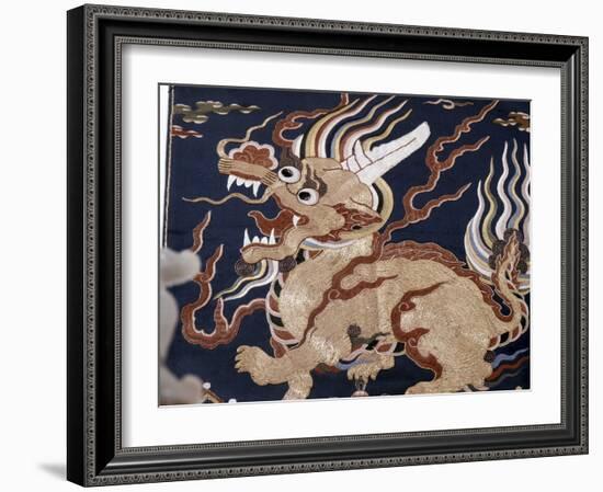 Embroidered silk depicting a Qilin unicorn, China, Ming dynasty, 16th-17th century-Werner Forman-Framed Photographic Print