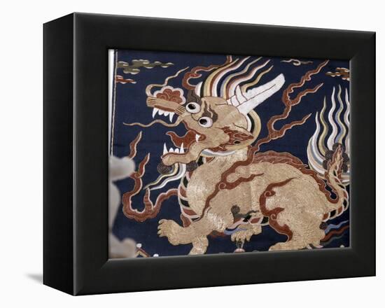 Embroidered silk depicting a Qilin unicorn, China, Ming dynasty, 16th-17th century-Werner Forman-Framed Premier Image Canvas