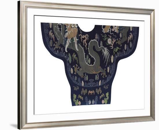 Embroidered Silk Robe with Blue Dragons-Oriental School -Framed Premium Giclee Print