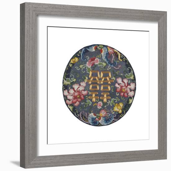 Embroidered Silk, with Double Happiness Roundal-Oriental School -Framed Premium Giclee Print