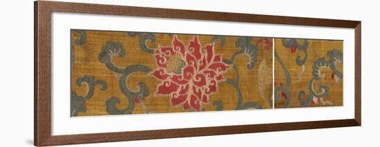 Embroidered Silk, with Red Lotus Flower and Leaves-Oriental School -Framed Premium Giclee Print
